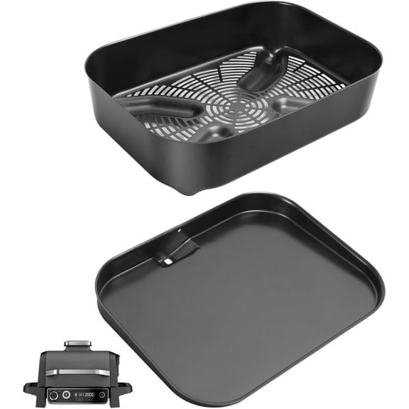 Grill Plate and Combo Crisper Basket for Ninja Woodfire Outdoor OG701 series Grill Accessories,Non-Stick Air Frying Basket Griddle Pan Replacement for Ninja XSKCRSPBKT XSKGRDPLT