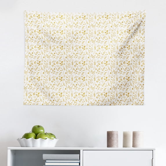 Leaves Tapestry, Monstera Leaf Illustration with Hawaiian Floral Elements in Nature Tones, Fabric Wall Hanging Decor for Bedroom Living Room Dorm, 2 Sizes, Green Cream Pale Green, by Ambesonne