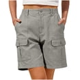 thumbnail image 3 of Gym Shorts Women New Women's Cargo Shorts Elastic Waist Loose Shorts with Multi Pocket Summer Outdoor Hiking Workout Sports Shorts Gray S, 3 of 7