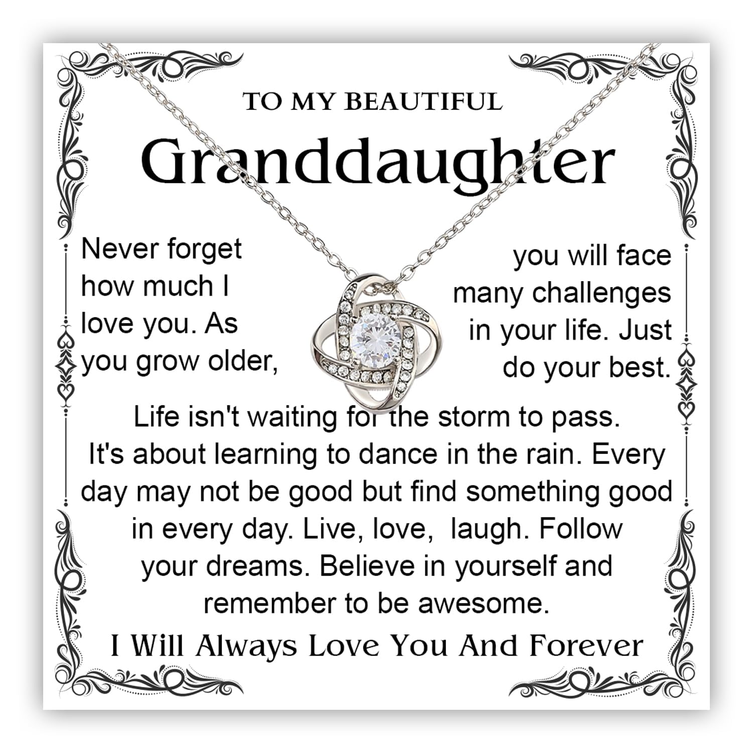 To My Granddaughter Necklace, Granddaughter Necklace From Grandma Or Grandpa, Necklace Granddaughter On Birthday Wedding, Graduation Necklace Granddaughter #896, White Love Knot Necklace
