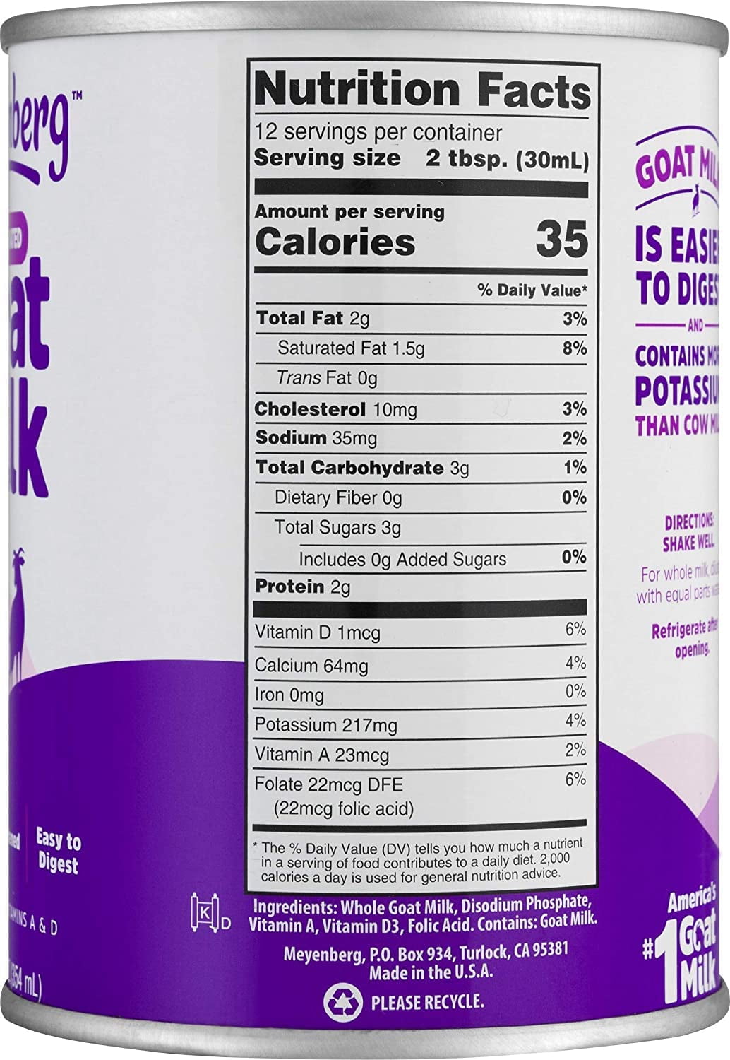 (Pack of 12) Meyenberg Evaporated Goat Milk, 12 fl oz