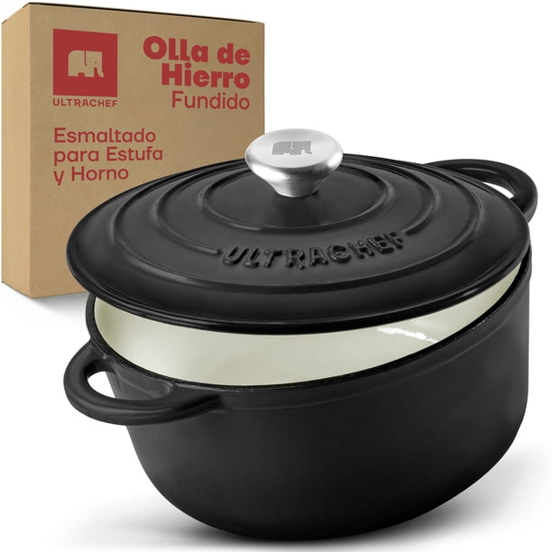 Olla de Hierro Fundido Esmaltado para Estufa y Horno ULTRACHEF , Horno Holandés Cubierto de Hierro Fundido , Dutch Oven , Redonda , Tamaño 28 cm, Capacidad 6 Litros, Negra