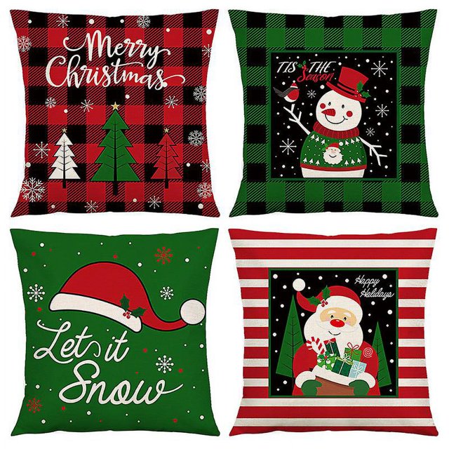 4 Uds Fundas de Almohada navideñas -45 * 45 cm Decoraciones navideñas Fundas de Almohada - Fundas de Almohada festivas Decoración navideña - Funda de Almohada Navidad Wint