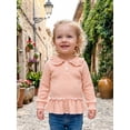 thumbnail image 6 of RUINIXCW Toddler Baby Girl Long Sleeve Shirt Waffled Striped Tops Little Girl Spring Fall Winter Clothes Peter Pan Doll Collar Ruffle Hem Button Shirt, 6 of 10
