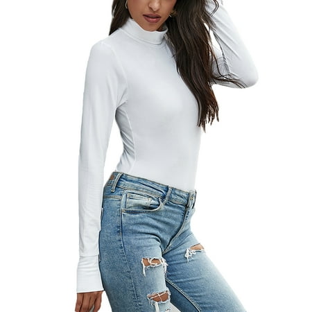 Ladies Mock Neck T-Shirts Long Sleeve Tight Tops for Women Casual Basic Slim Fit Pullover Sweatshirts Stretchy Shirts Blouses Tee Top for Juniors T-Shirts Tops