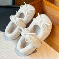 thumbnail image 3 of Kids Girl's Slip On Plush Mary Jane Shoes Fleece Lined Non Slip Loafers Toddler Cute Bowknot Princess Dress Shoes White Size 7 Toddler, 3 of 7