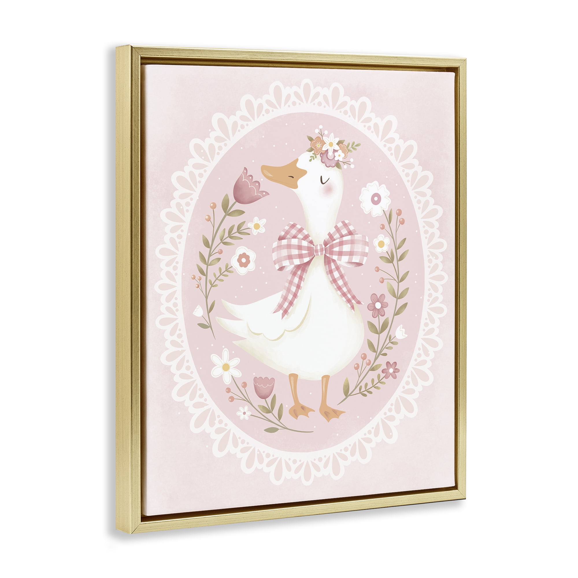 Stupell Industries Pink Floral Spring Goose Gold Framed Floater Canvas Wall Art, design by Penny Aguilera