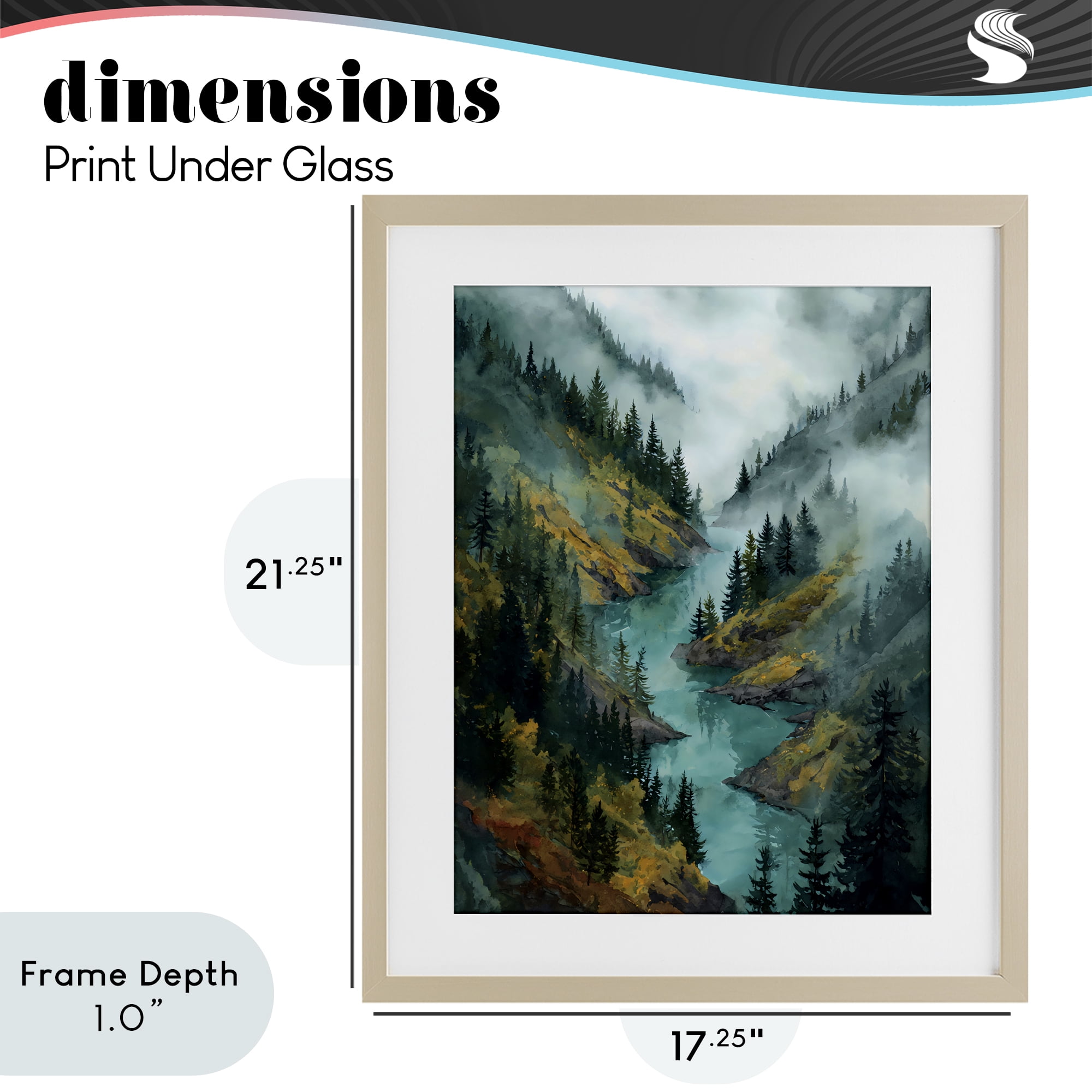 Stupell Industries Turquoise Mountain River Bends Birch Framed Print Under Glass, design by Franklyn Gregory