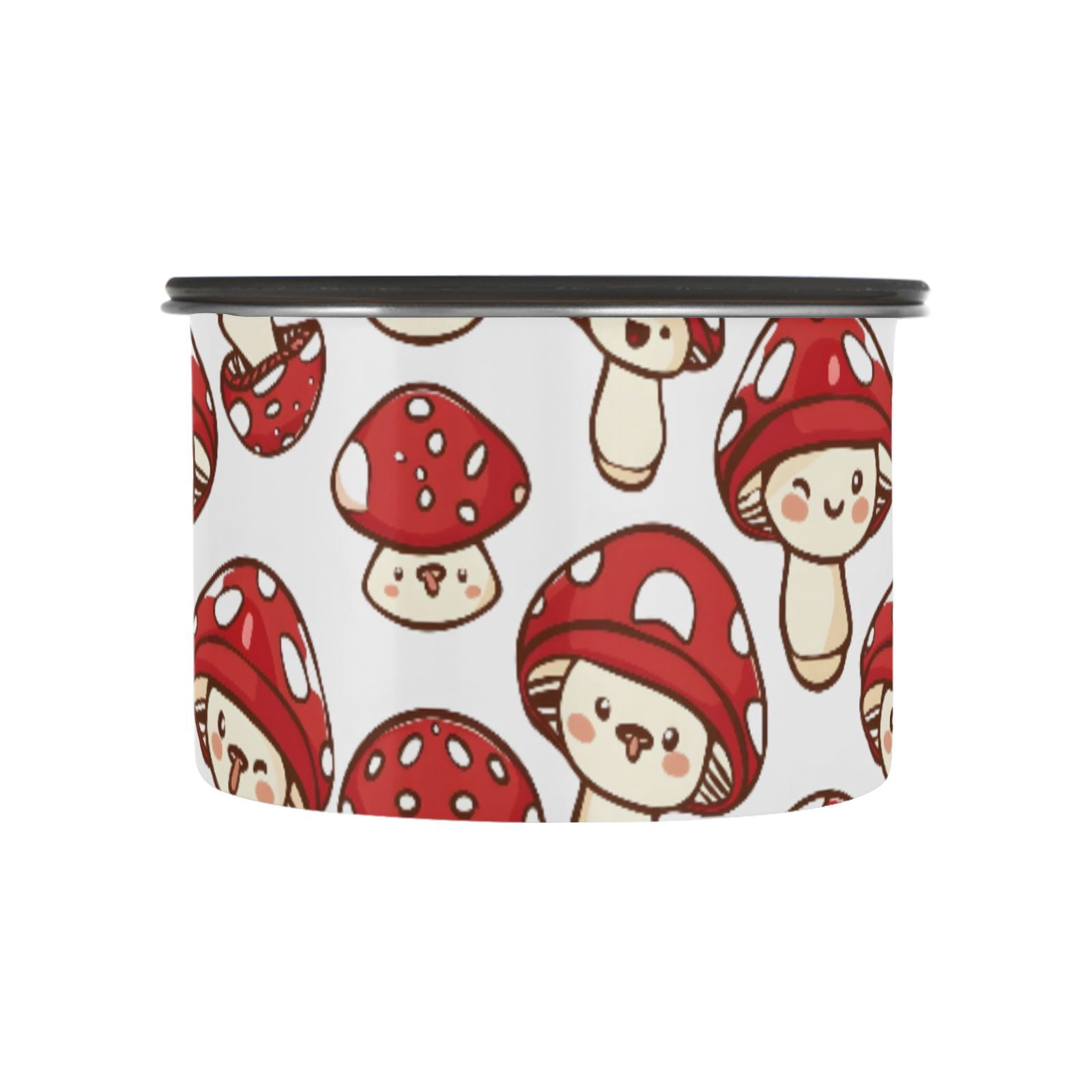 Cute Mushrooms Airtight Coffee Bean Canister 30oz Food Storage Containers with Lids For Gournd, Tea, Sugar, Flour, Rice, Cereal, Candy Cookie Jar