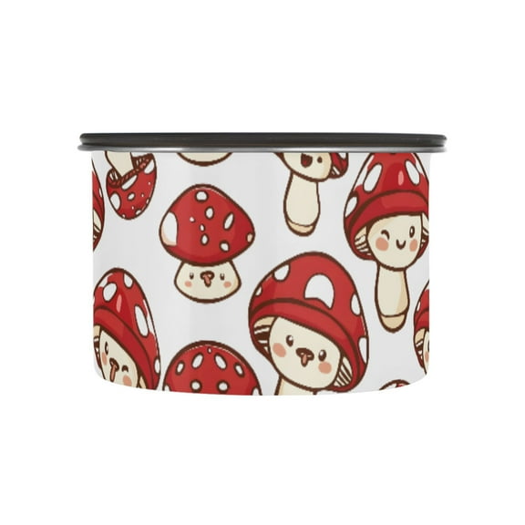 Cute Mushrooms Airtight Coffee Bean Canister 17oz Food Storage Containers with Lids For Gournd, Tea, Sugar, Flour, Rice, Cereal, Candy Cookie Jar