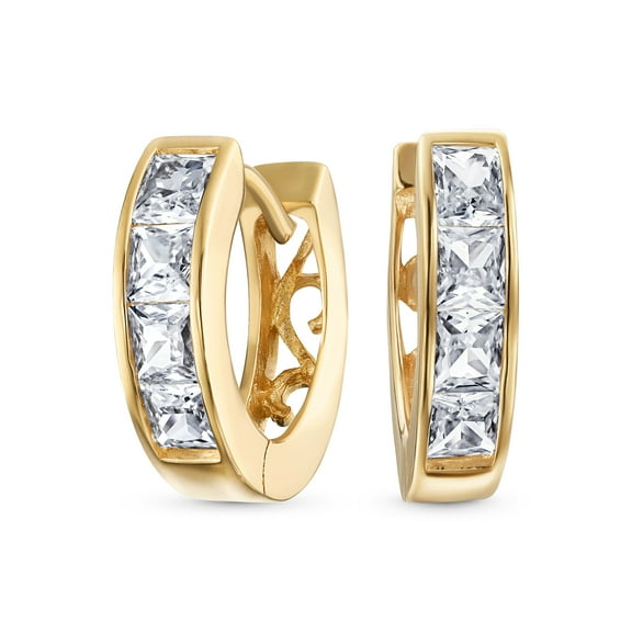 Bling Jewelry Womens Unisex Small CZ Hoop Earrings in Gold-Plated Sterling Silver Multi-Color Options