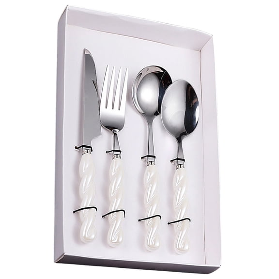 JGAIUMG Silverware Sets, Flatware Set, Premium Stainless Steel Cutlery Utensil Set With Beige Handles, Mirror Polished Knives Forks and Spoons, Dishwasher Safe