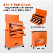 8-Drawer Tool Box on wheels, 2-IN-1 Rolling Tool Chest & Cabinet Large Capacity with , Lockable Tool Organizer for Garage Workshop Warehouse, Hidden Double Tool Box