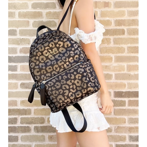 Kate Spade Chelsea Medium The Little Better Nylon Backpack Black Multi Leopard