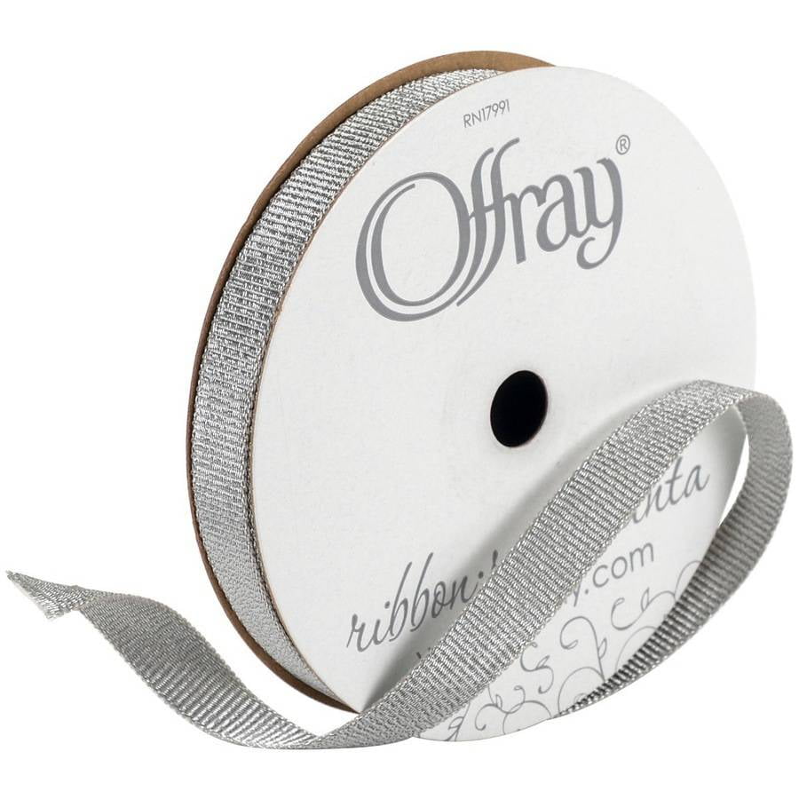 Offray Ribbon, Silver 3/8 inch Metallic Ribbon, 12 feet - Walmart.com