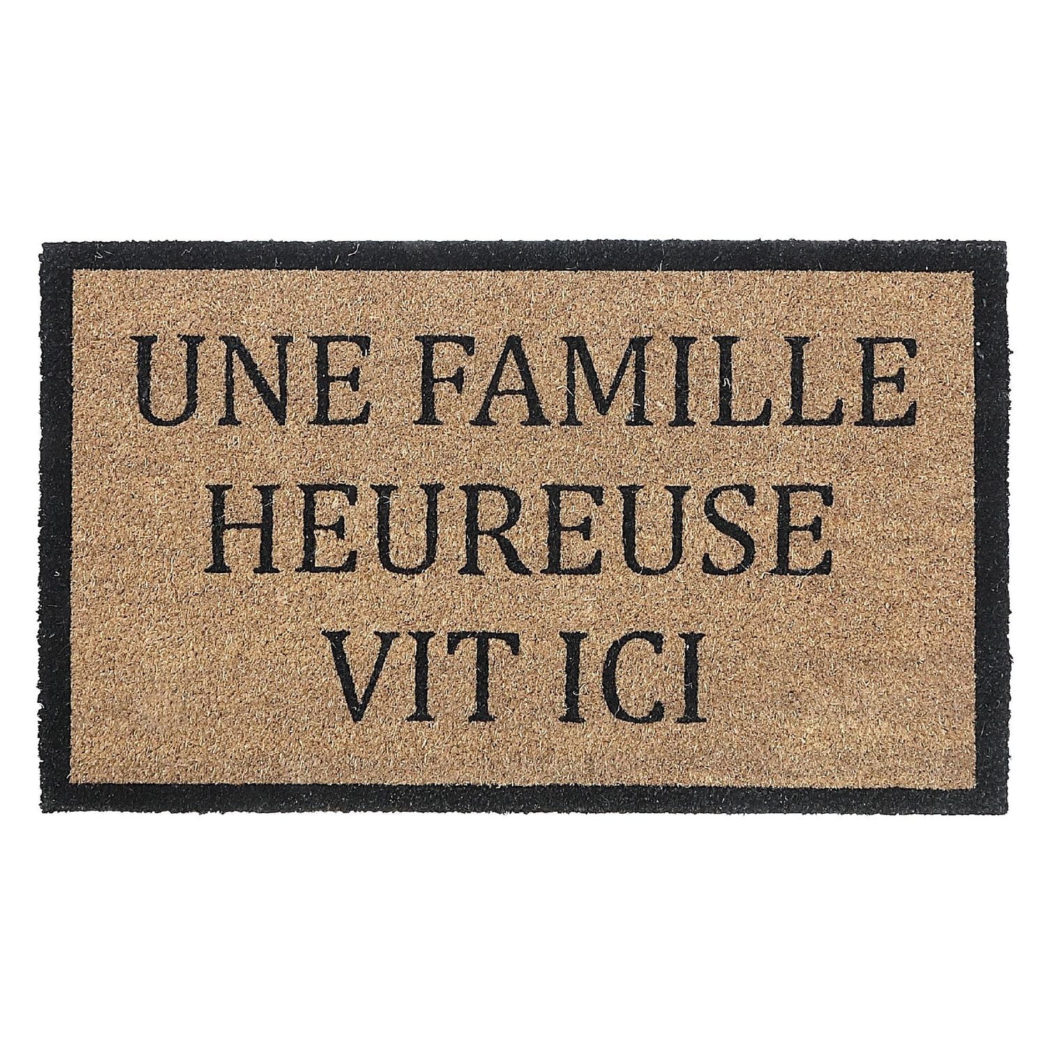 IH Casa Decor Natural Fibers Door Mat Une Famille Heureuse Vit Ici
