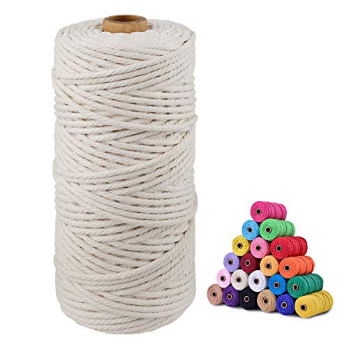 Macrame Cord,3mm x 328Feet Cotton Twine String Cord,Natural White Cotton Rope Craft String for DIY Knitting Plant Hangers Christmas Wedding Décor 