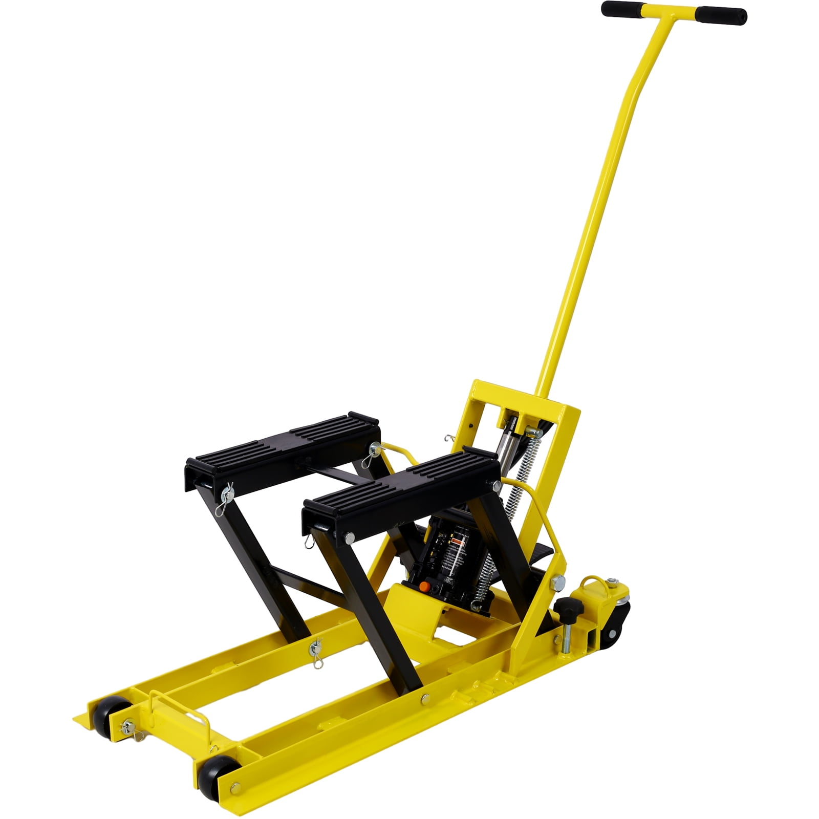 Hydraulic Motorcycle Lift Jack, 1500 LBS Capacity ATV Scissor Lift Jack, Portable Motorcycle Lift Table with 4 Wheels, Hydraulic Foot-Operated Hoist Stand with Tie Down
