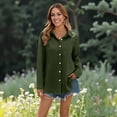 thumbnail image 2 of Effortless Solid Color Everyday Shirt, Long Sleeve Button-Up Top with Airy Loose Fit & Moisture-Wicking Comfort Technology,Army Green L, 2 of 5