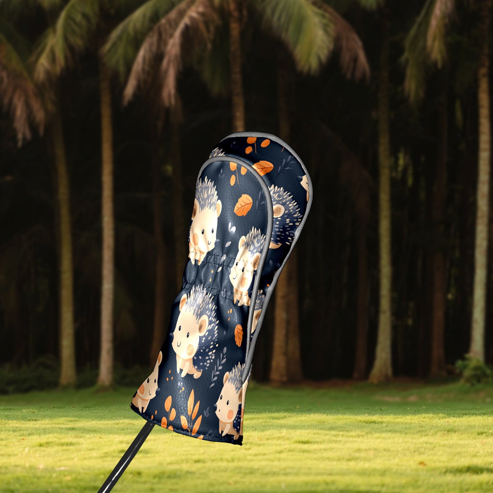 Golf Club Covers PU Leather Waterproof Head Covers for Fairway Woods Hybrids Dark Hedgehog