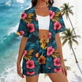 thumbnail image 2 of Enjoytime Two Piece Sets for Women Hawaiian Printed Round Neck Short Sleeve Shirts with Shorts Beach Set Tropical Beach Vacation Outfits, 2 of 7