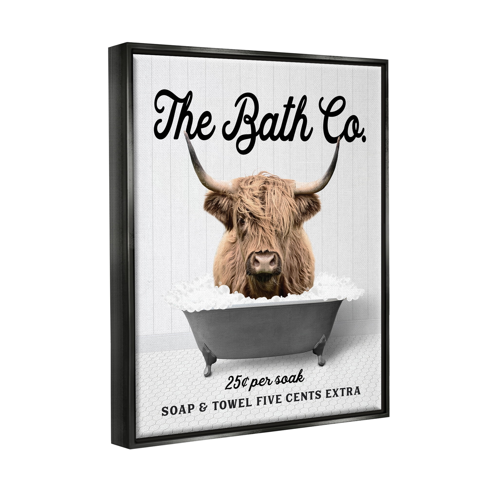Stupell Industries Bubble Bath Highland Cow Animals & Insects Painting Black Floater Framed Art Print Wall Art, 25 x 31
