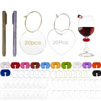 HZCrisp 52PCS Wine Glass Charms Set – 20 Heart & 20 Round Acrylic Tags with 12 Silicone Drink Markers and 2 Pens, Reusable Wine Charms for Party, Wedding, and Wine Tasting