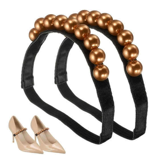 Uxcell 2 Pairs High Heels Shoe Straps, Beads Elastic Shoe Straps Heels Detachable Ankle Straps Replacement Shoelace Crystal for Women Loose High Heels Slippers Sandals, Black Brown