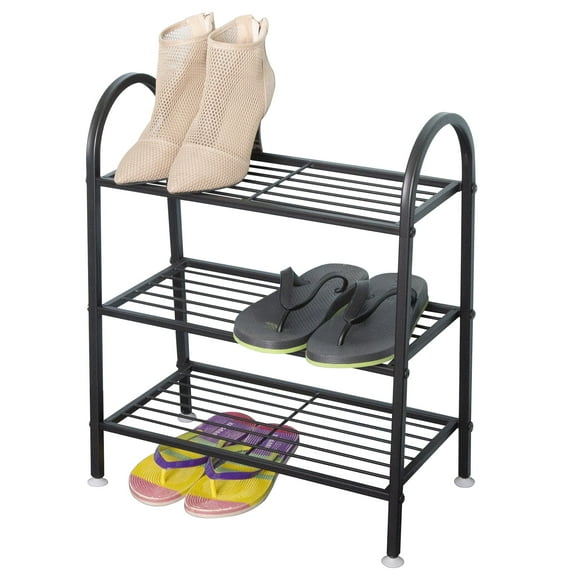 PandS Free Standing Shoe Rack,3 Tier Hold 9 Pair Black Metal Shoe Organizer