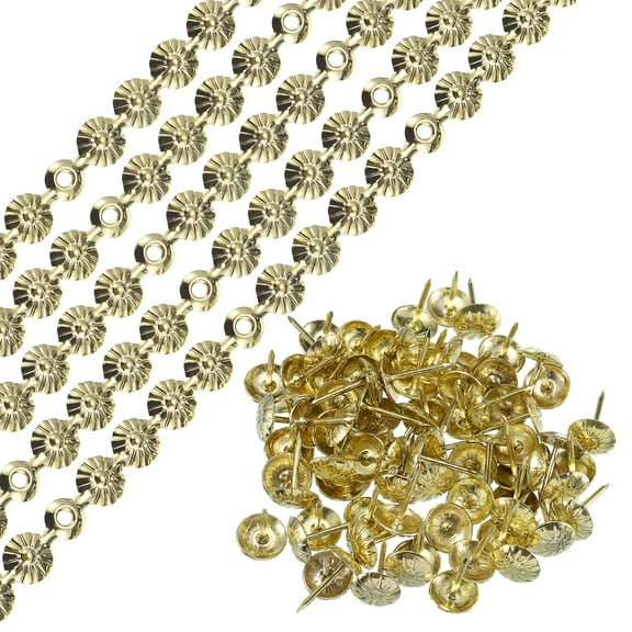 Uxcell 15Pack 1Meter Flower Upholstery Tacks Strips Trim Sofa Decorative Nails, Gold