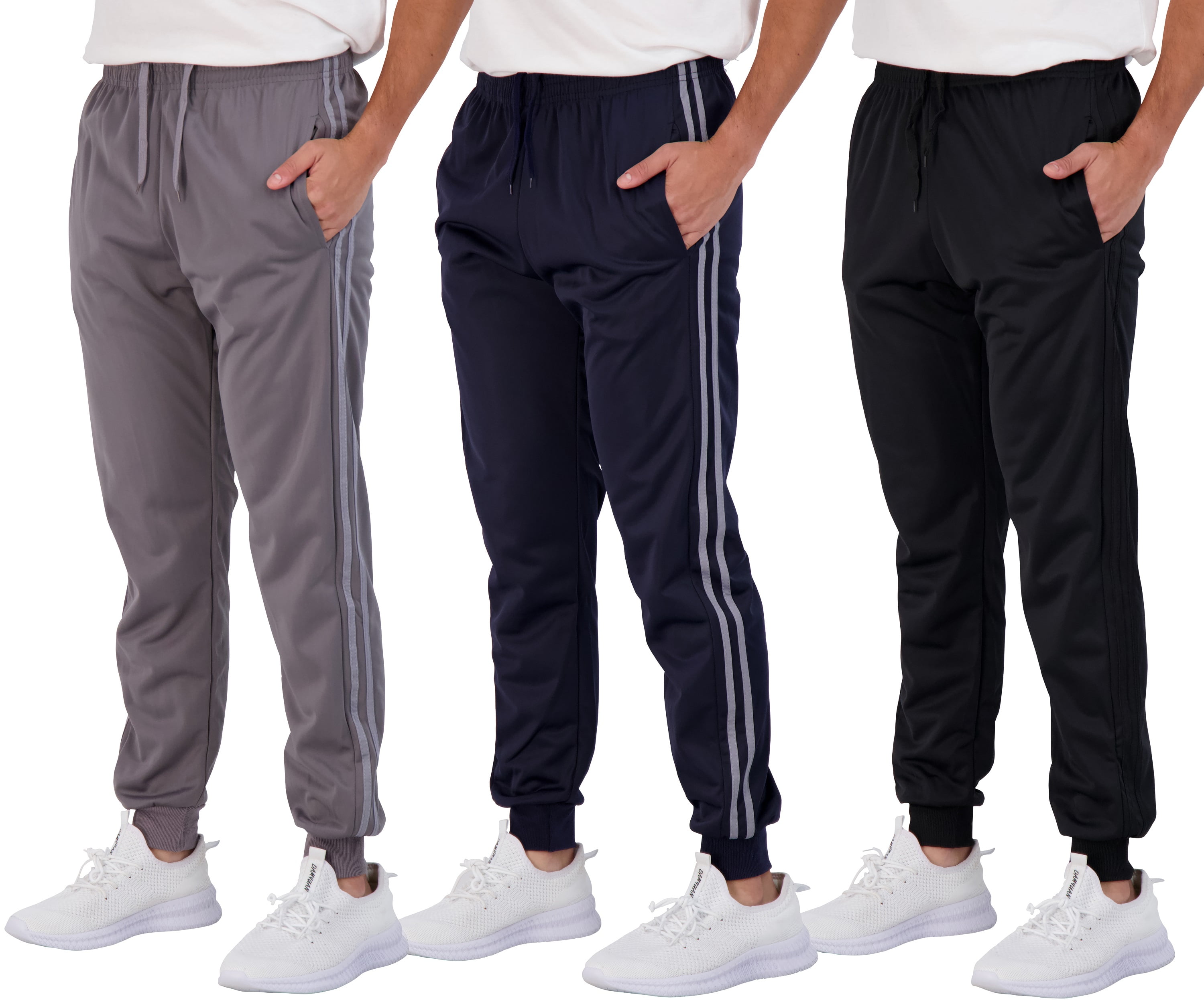 Real Essentials 3 Pack Men's Active Athletic Casual Jogger Sweatpants with Pockets 