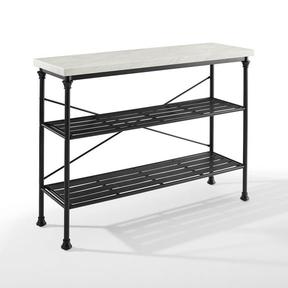Crosley Furniture Madeleine Metal/Faux Marble Top Console Table in Matte Black