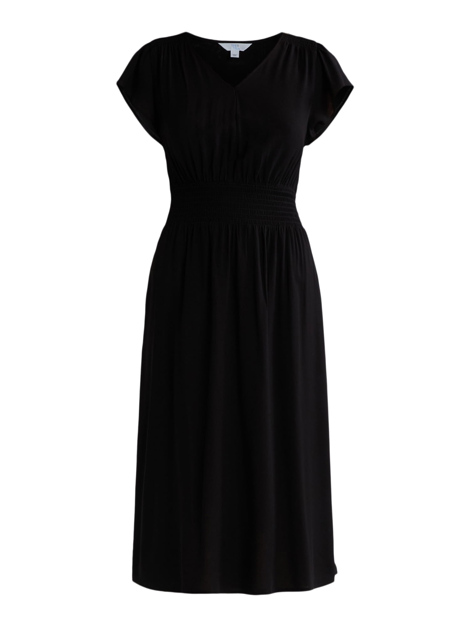 Time and Tru Women's and Women's Plus Smocked Waist Midi Dress with Short Sleeves, Sizes XS-4X