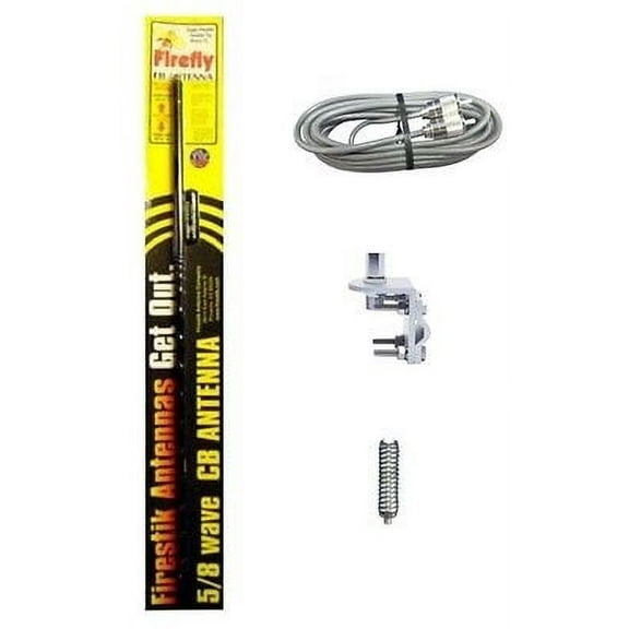 CB RADIO FIRESTIK FL4, FL4B 4FT CB ANTENNA BLACK, 18FT GREY RG8X, MOUNT, SPRING