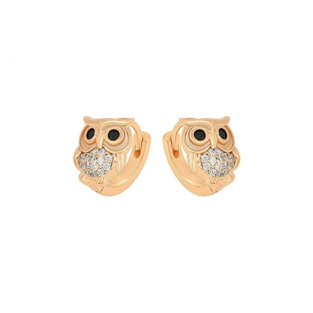 Arracadas Búho Swarovski y Onix P/ Niña o Adulto Oro 14K Lam dorado Unitalla