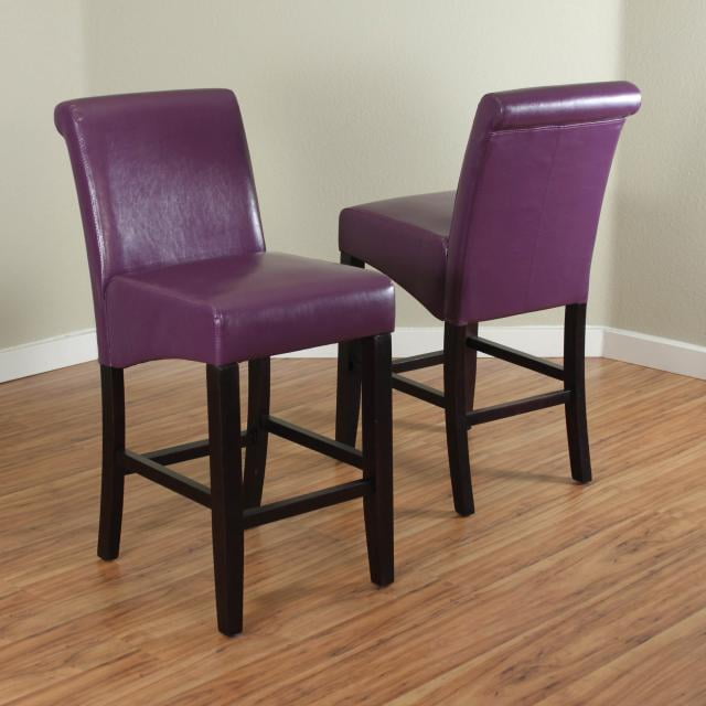 Milan Boysenberry Faux Leather Counter, Purple Faux Leather Bar Stools