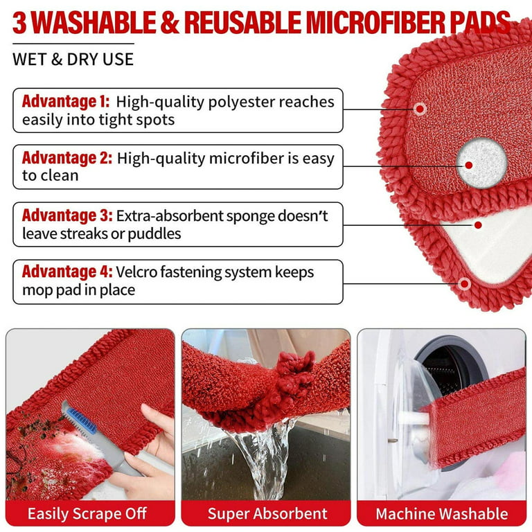 Microfiber Spray Mops with Washable Replacement Mop Pads Dry Wet Flat Mop  360 Degree Swivel Head Floor Mop for Hardwood Laminate
