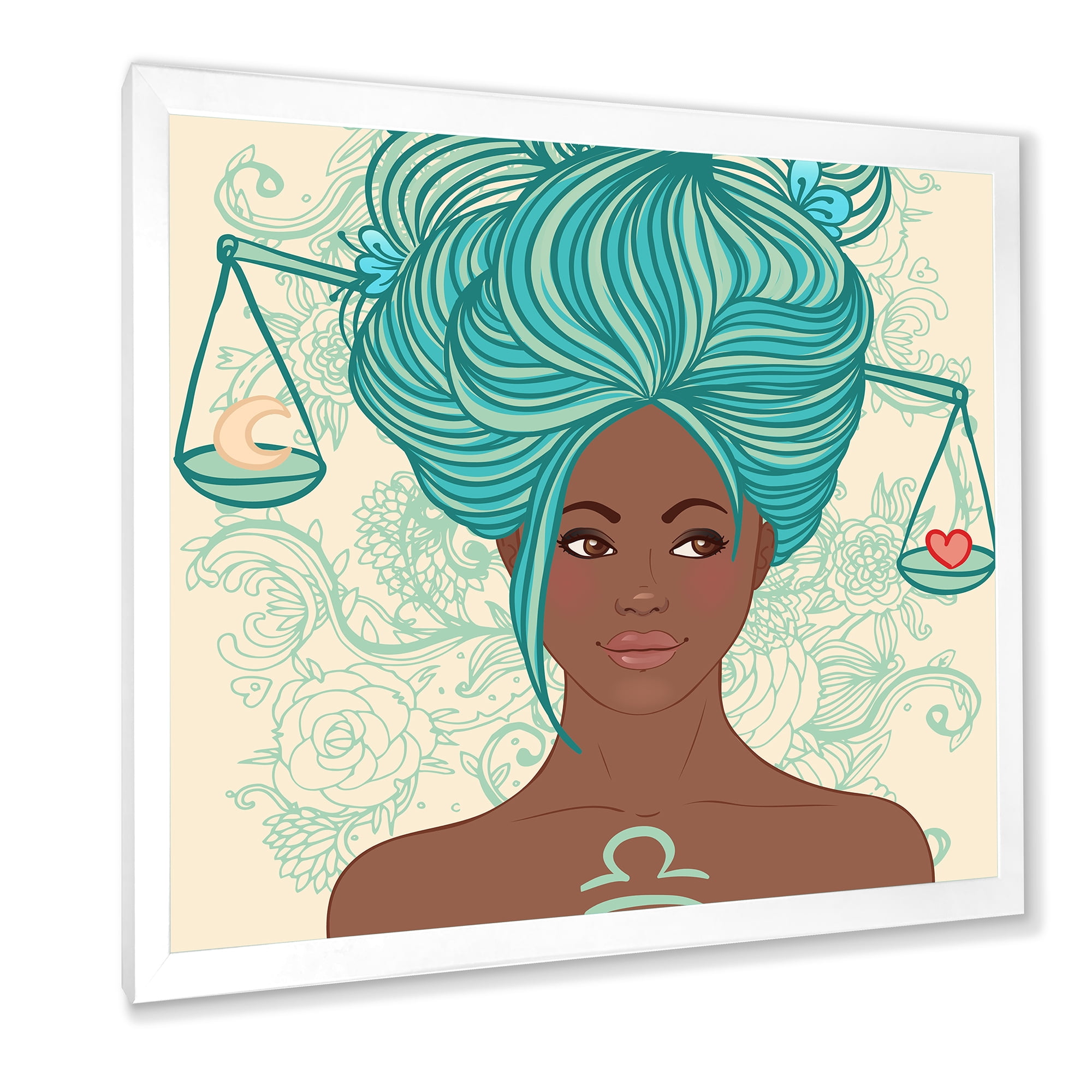 Designart 'Portrait of African American Woman With Blue Hair I' Modern Framed Art Print