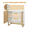 thumbnail image 4 of HOYUTO Modern White Storage Cabinet with Herringbone Wood Doors & Gold Metal Base - Accent Buffet Sideboard with Adjustable Shelves for Living Room, Dining Room, Entryway - 31.5"L x 15.7"W x 31.7"H, 4 of 13