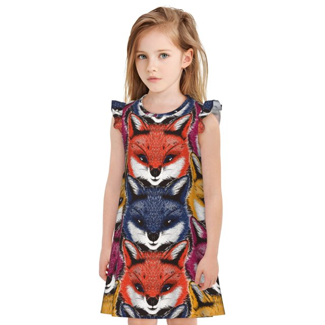 Balery Fox Face Camisón de princesa para niñas, pijama de algodón con mangas abullonadas, suave y bonito.-Medium