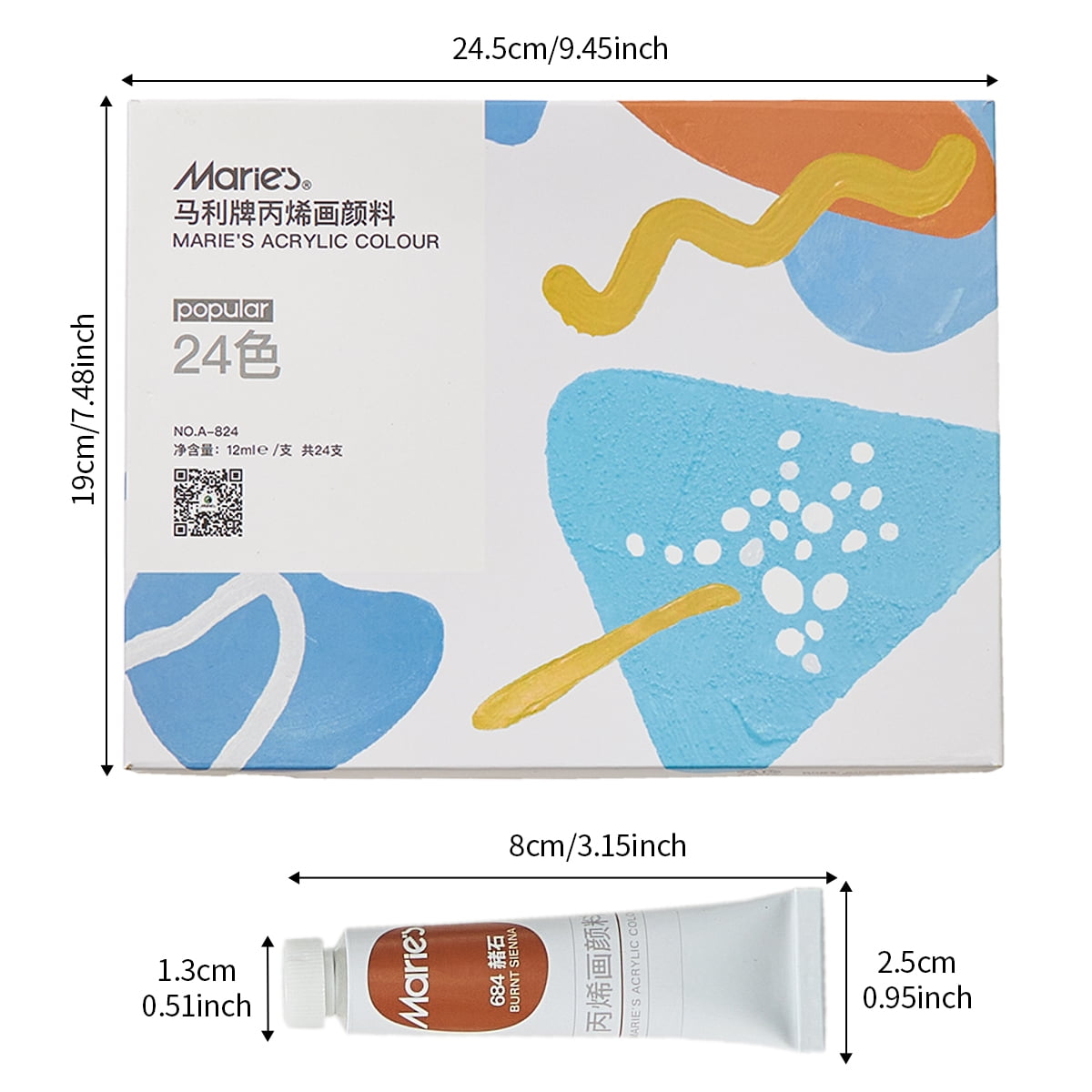 Acrylic Paint Set, 24 Colors x 12ml/0.4oz - Rich Pigments, Non-Toxic, Vibrant Colors for Canvas, Wood, Fabric & Crafts, Ideal for Artists, Beginners, Students & Hobbyists
