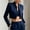 Navy Blue, variant on Women's Stand Collar Cropped Blazer Open-Front Long Sleeve Gold Button Cuff Elegant Office Jacket White,XXL