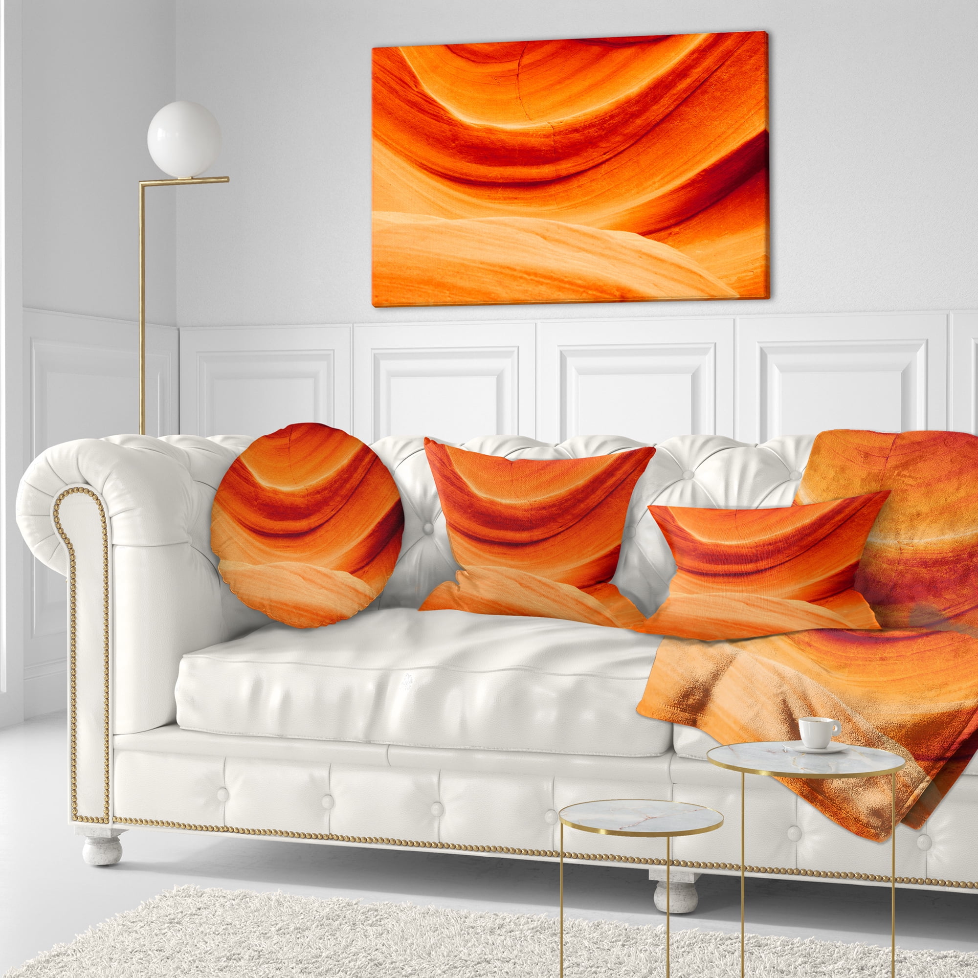Designart Antelope Canyon Orange Wall - Landscape Photography Throw Pillow - 12x20