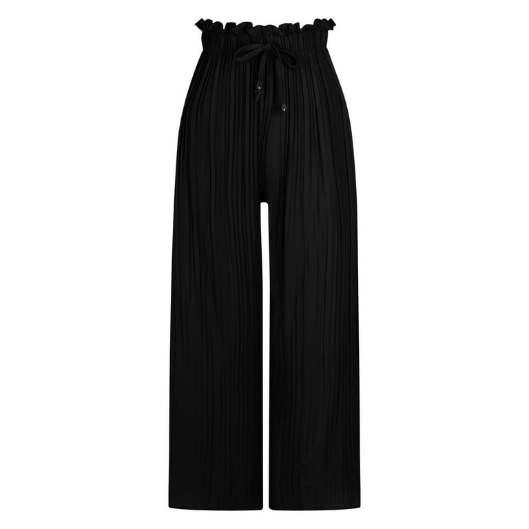 Women Pants High Waisted Wide Leg Pants Trousers Fashion Full Length Spring  Office Lady Solid Pleated Pocket Black Loose Clothes - AliExpress