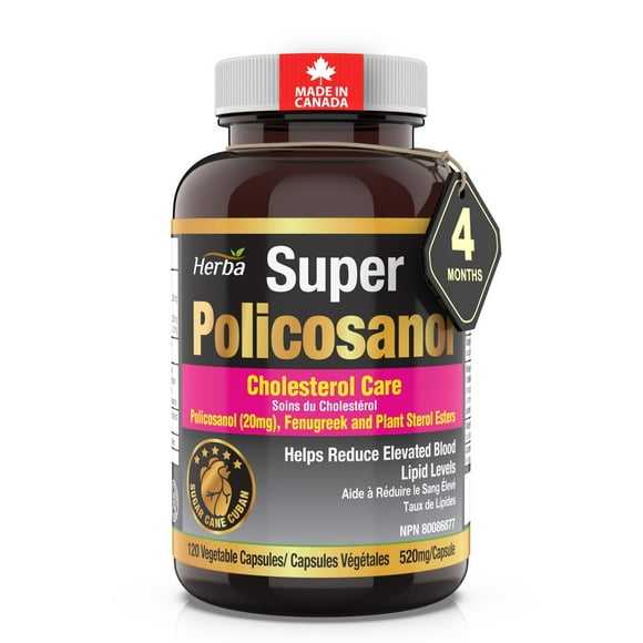 Herba Policosanol 20mg with Fenugreek and Plant Sterol Esters - 120 Vegetable Capsules | Policosanol Supplement from Cuban Sugar Cane | Support Healthy Cholesterol Levels and Heart Health