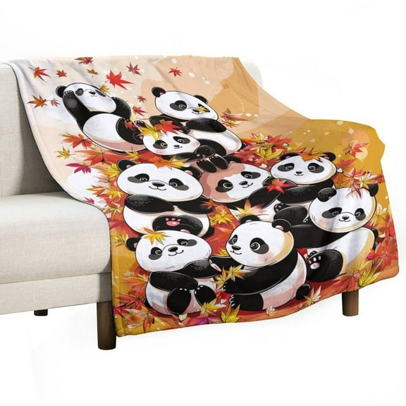Panda Autumn Leaves Throw Blanket for Women, Men & Kids - Super Soft Plush Blanket Throw Fleece Blanket Animal Blanket