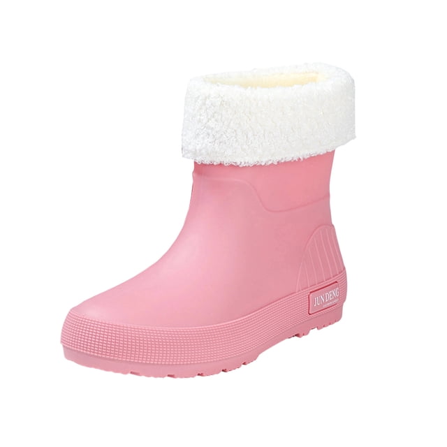 WRKEKC Womens Boots Short Calf Removable Lining Waterproof Anti Slip Outdoor Chunky Heel Rain Boots Fall Winter