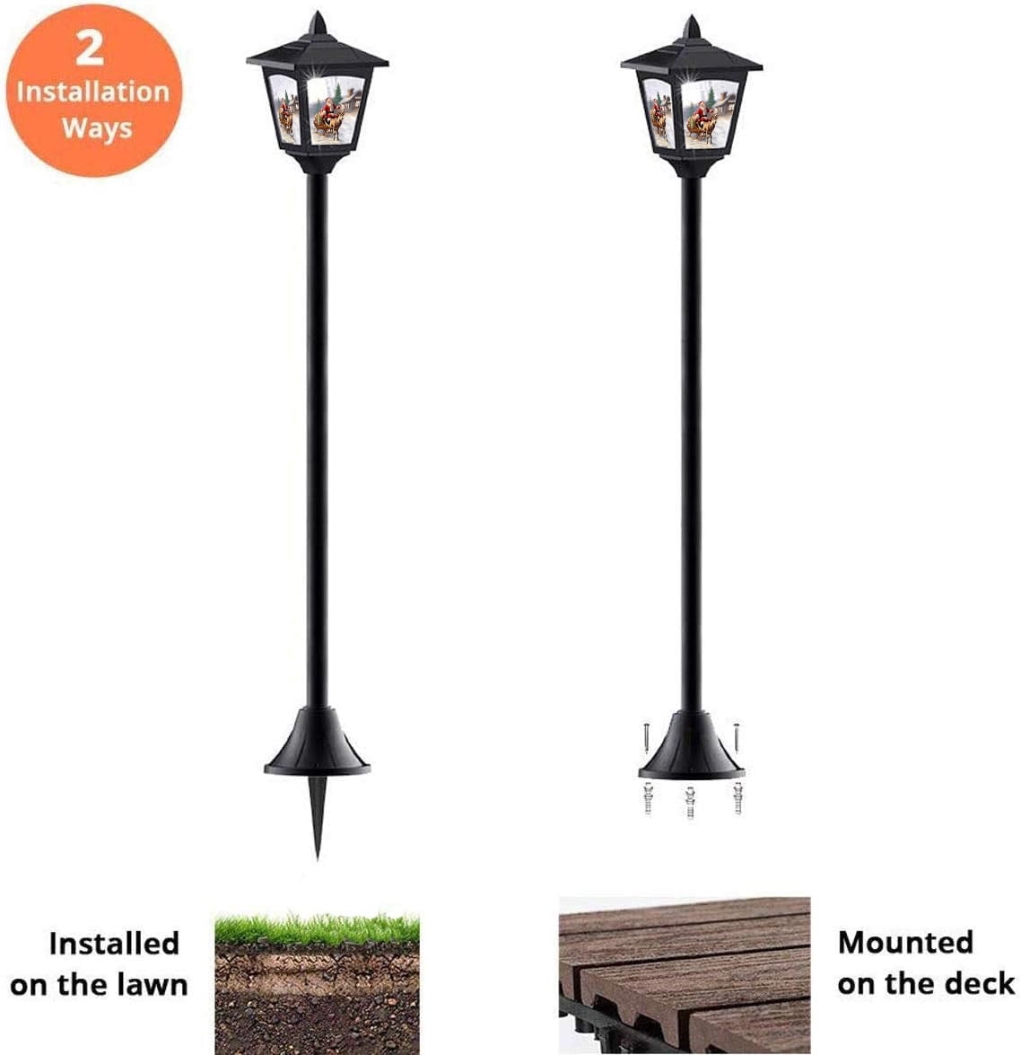 2-Pack Christmas Solar Post Lights, Santa & Reindeer, Waterproof Outdoor Holiday Decor for Garden, Pathway, Lawn