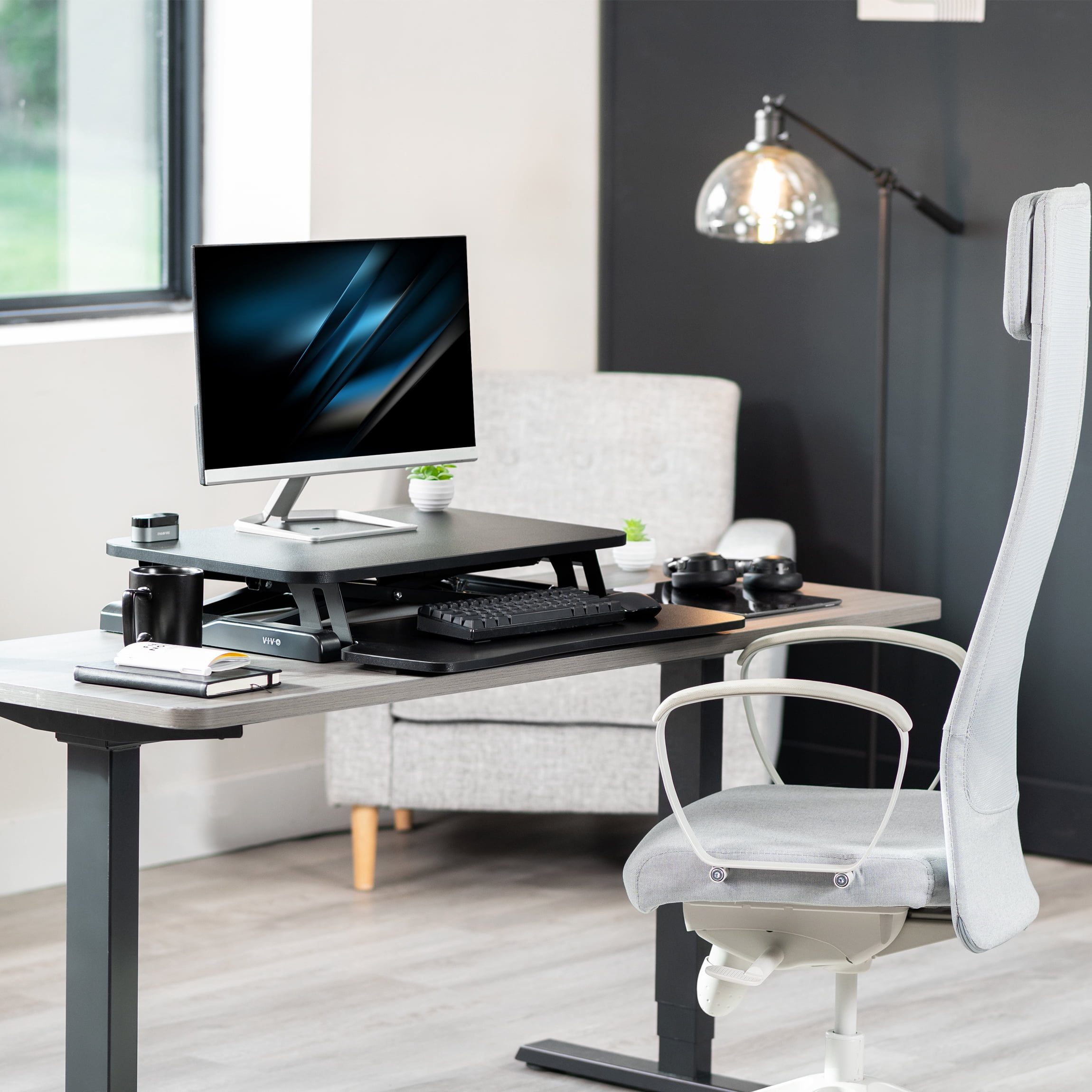 VIVO Black 26" Height Adjustable Standing Desk Monitor Riser Sit Stand Tabletop