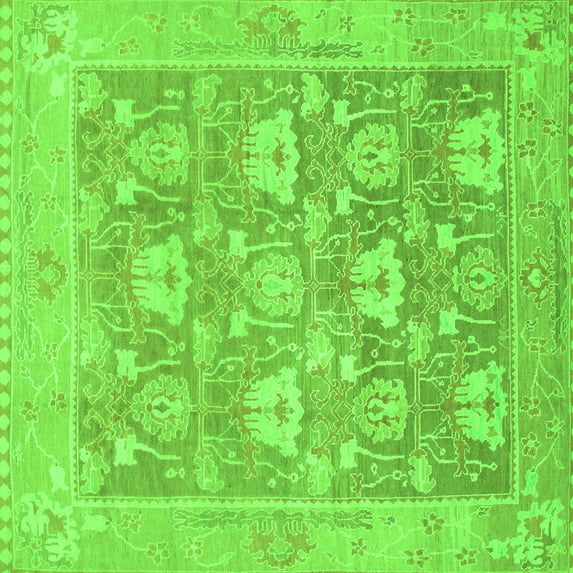 Ahgly Company Indoor Square Oriental Green Traditional Area Rugs, 7' Square